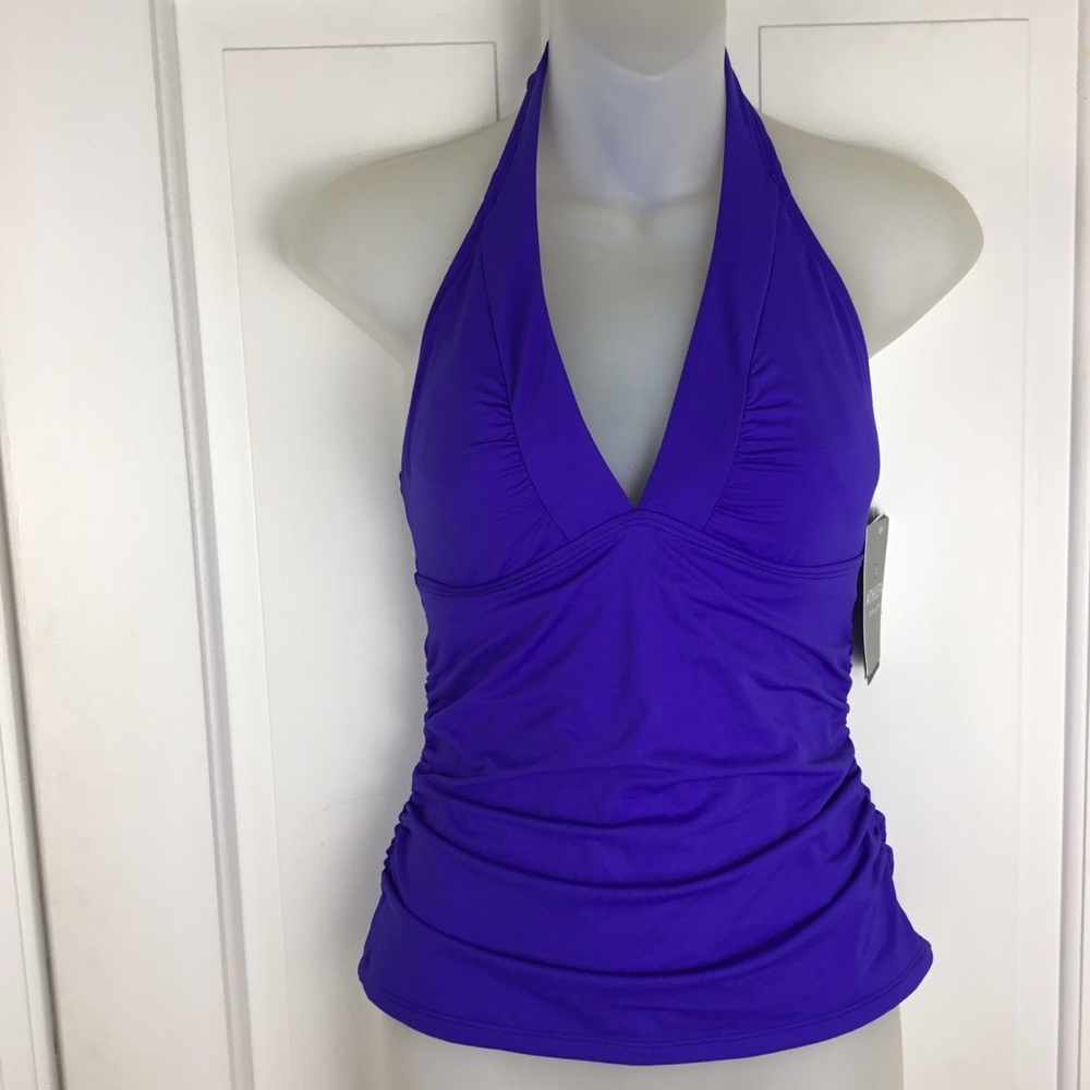 Athleta Shirred Halter Tankini Top Blue Swim top NWT